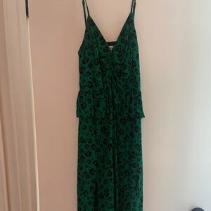 Suboo green leopard peplum midi dress
